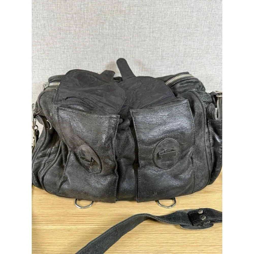Vintage Unbranded Black Multi-Pocket Utility Crossbody Bag - Heavily Distressed
